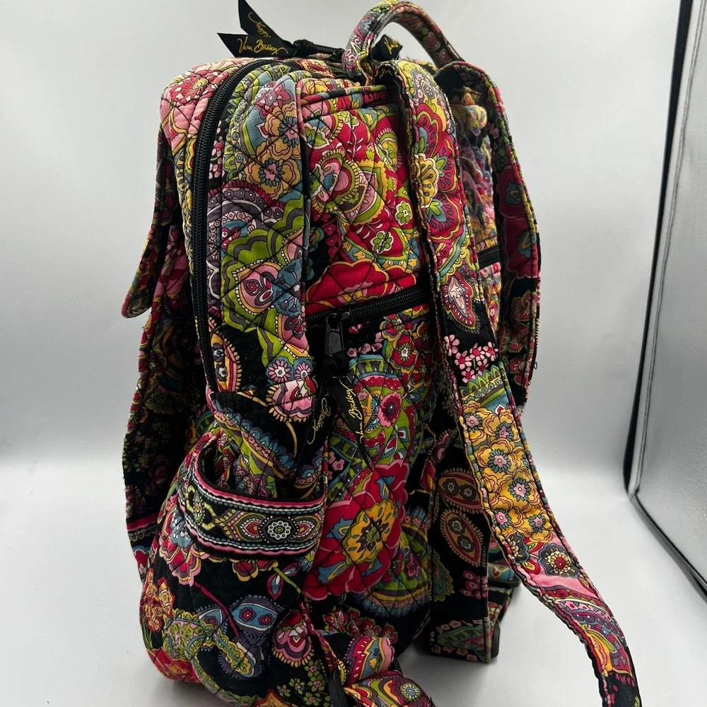 Vera Bradley Quilted Cotton Backpack Black Floral 15